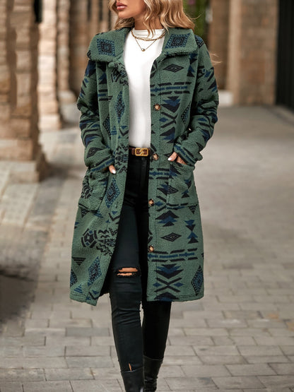 Geometric Pocketed Dropped Shoulder Coat-Angel Casuals