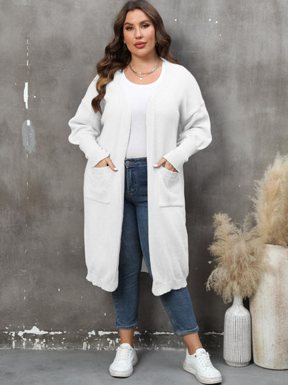 Plus Size Long Sleeve Pocketed Cardigan-Angel Casuals