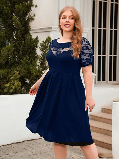 Plus Size Ruched Round Neck Short Sleeve Dress-Angel Casuals