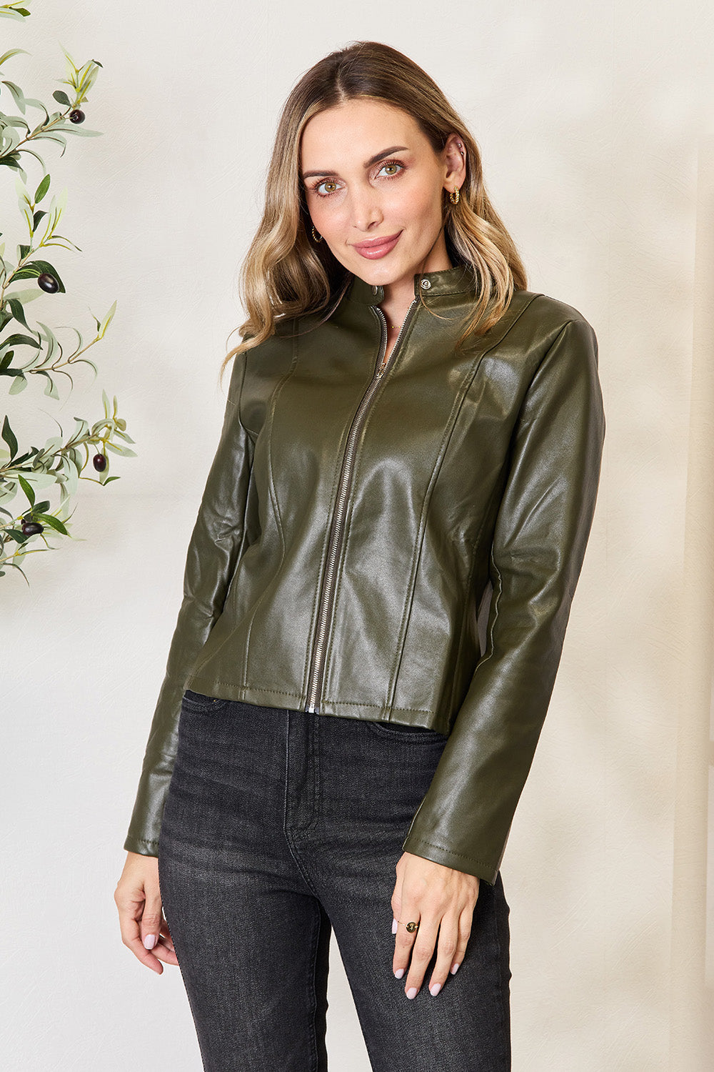 Mock Neck Zip Up Jacket-Angel Casuals