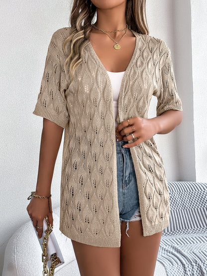 Openwork Open Front Short Sleeve Cardigan-Angel Casuals