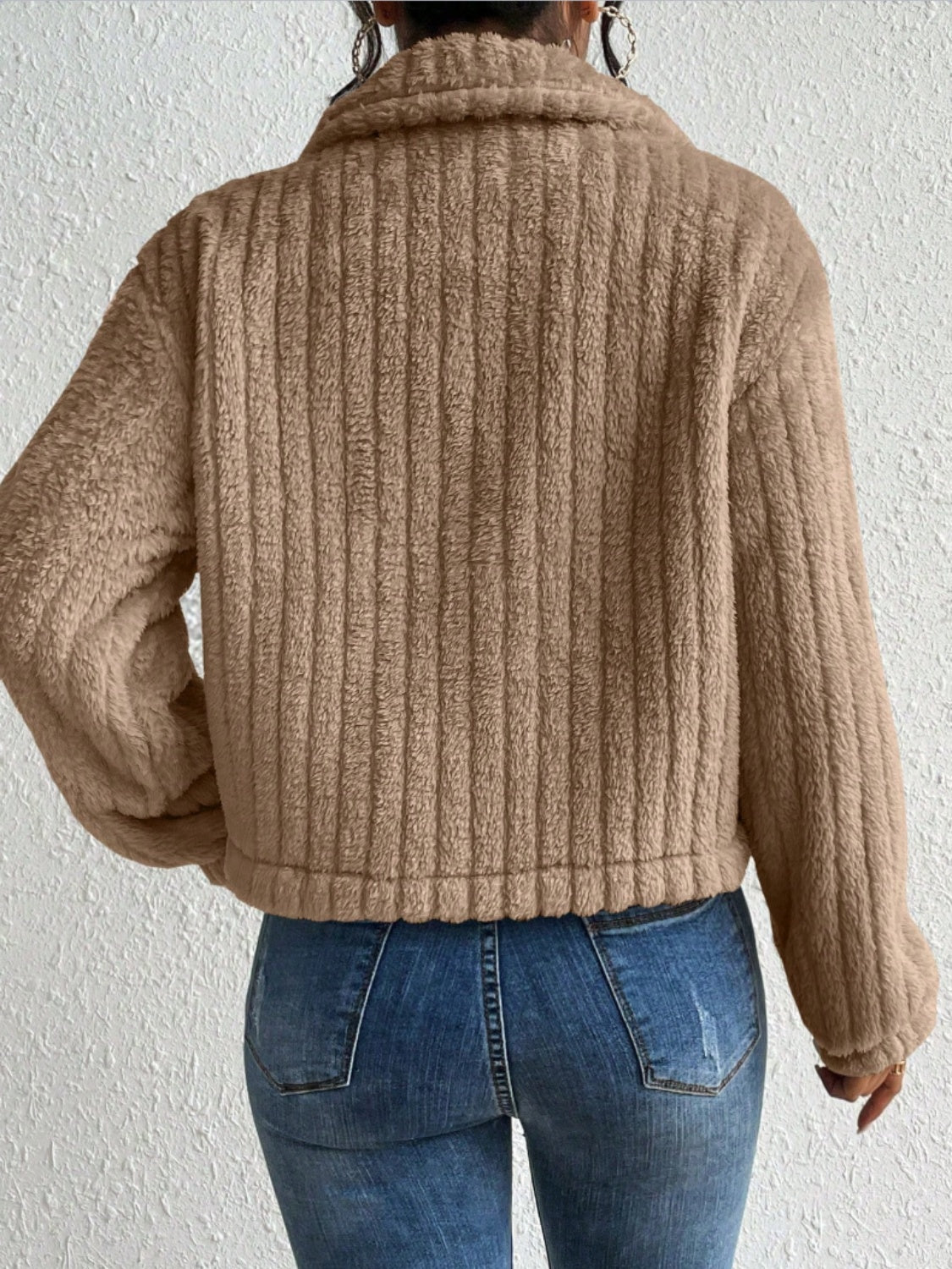 Fuzzy Button Up Collared Neck Jacket-Angel Casuals
