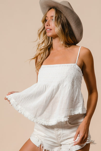 BiBi Fringed Hem Smocked Cami-Angel Casuals