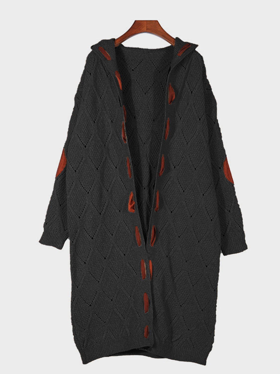 Openwork Long Sleeve Open Front Hooded Cardigan-Angel Casuals