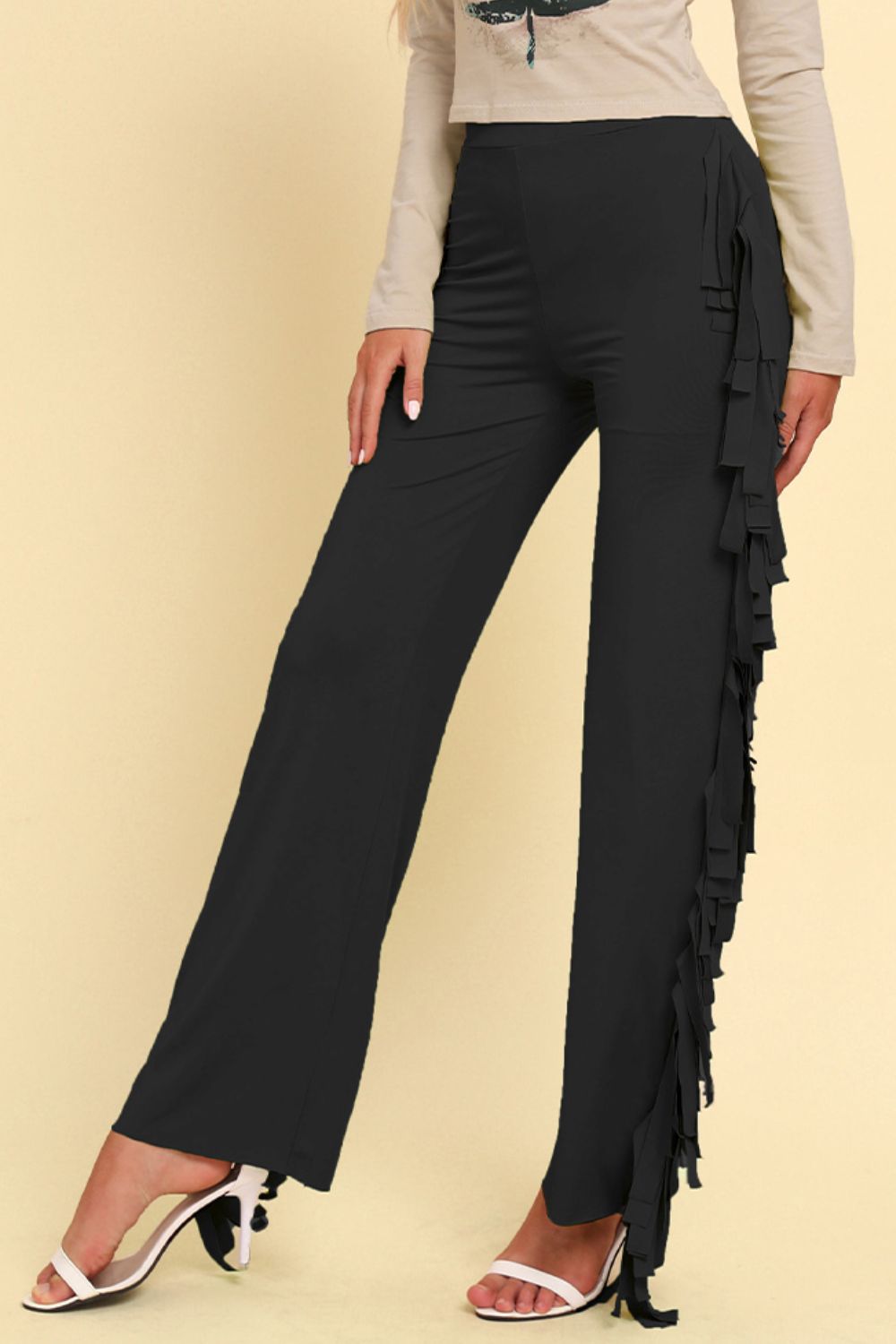 Fringe Trim Wide Leg Pants-Angel Casuals