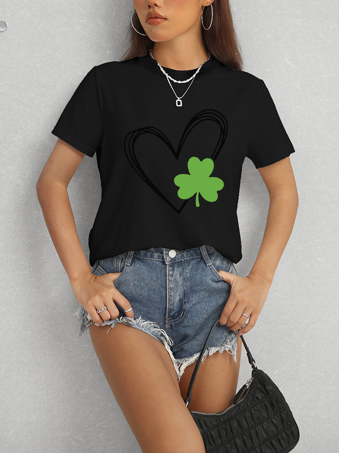 Heart Lucky Clover Short Sleeve T-Shirt-Angel Casuals