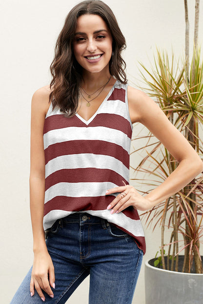 Striped V-Neck Tank-Angel Casuals