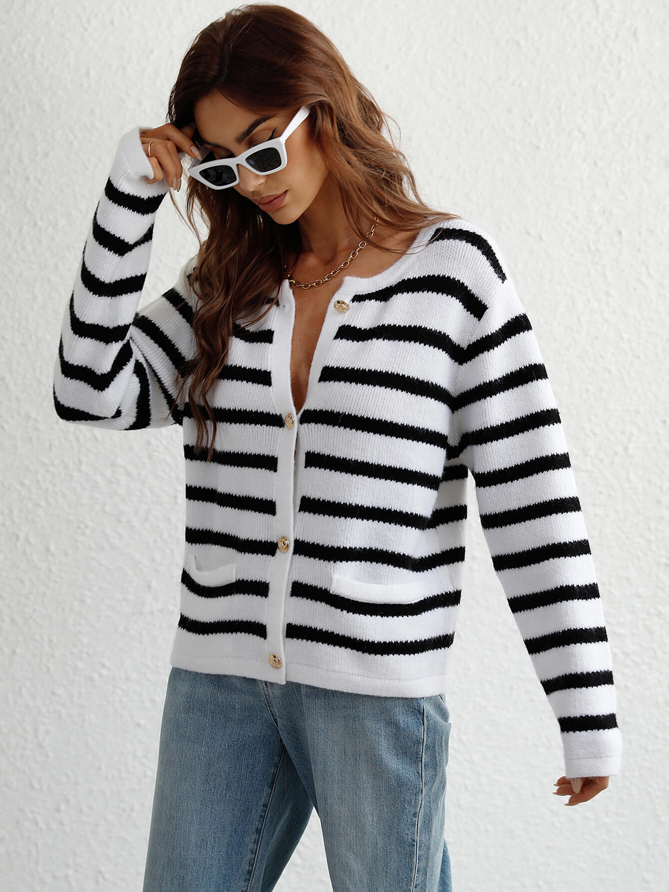 Woven Right Striped Button Front Cardigan-Angel Casuals