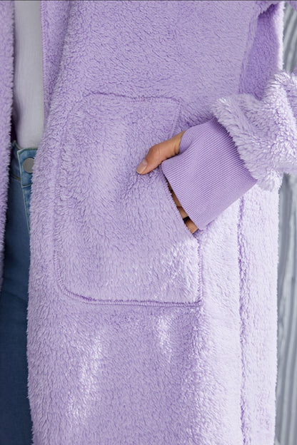 Double Take Full Size Hooded Teddy Bear Jacket with Thumbholes-Angel Casuals