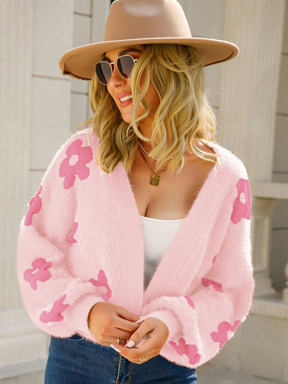 Angel Wings Flower Open Front Long Sleeve Cardigan-Angel Casuals