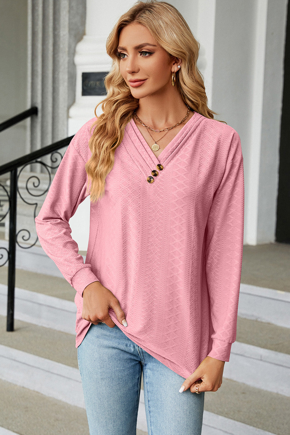 V-Neck Long Sleeve T-Shirt-Angel Casuals