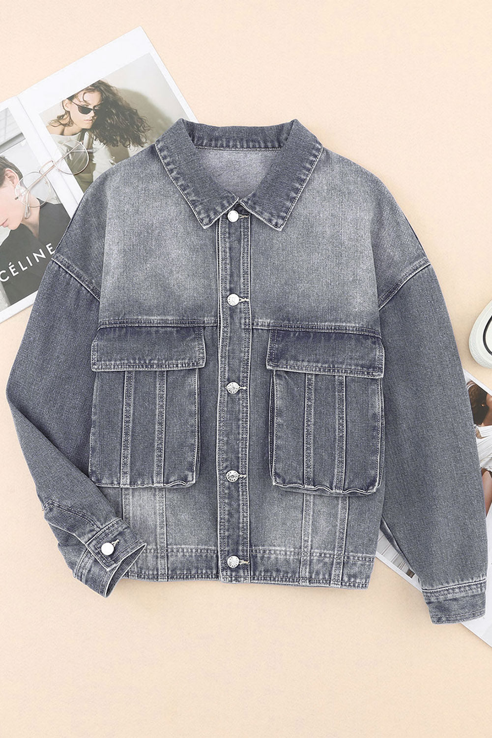 Collared Neck Button Up Denim Jacket-Angel Casuals