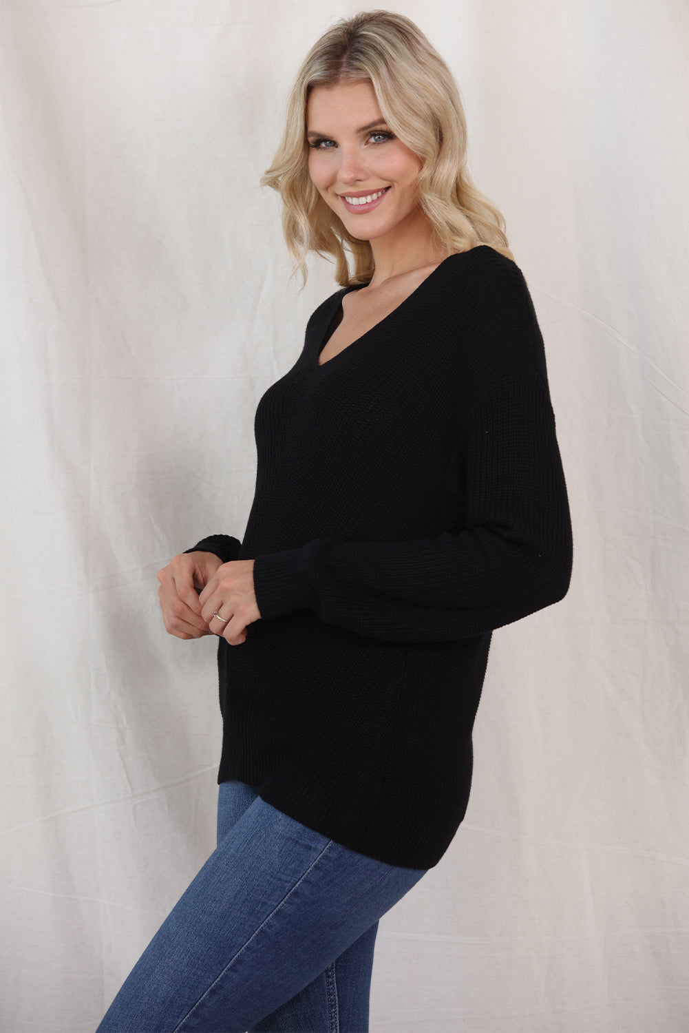 V-Neck Long Sleeve Knit Top-Angel Casuals