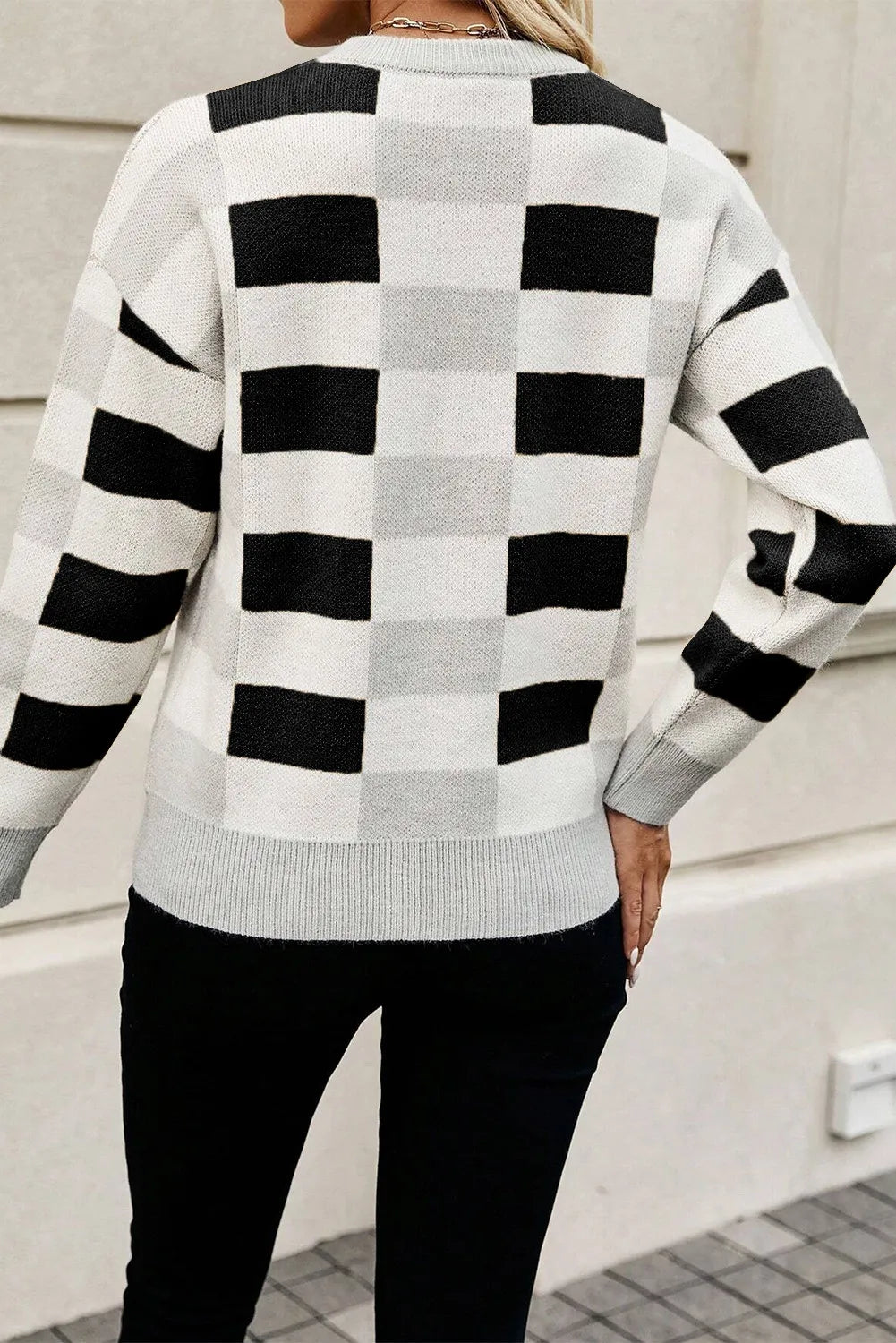 Color Block Round Neck Sweater-Angel Casuals