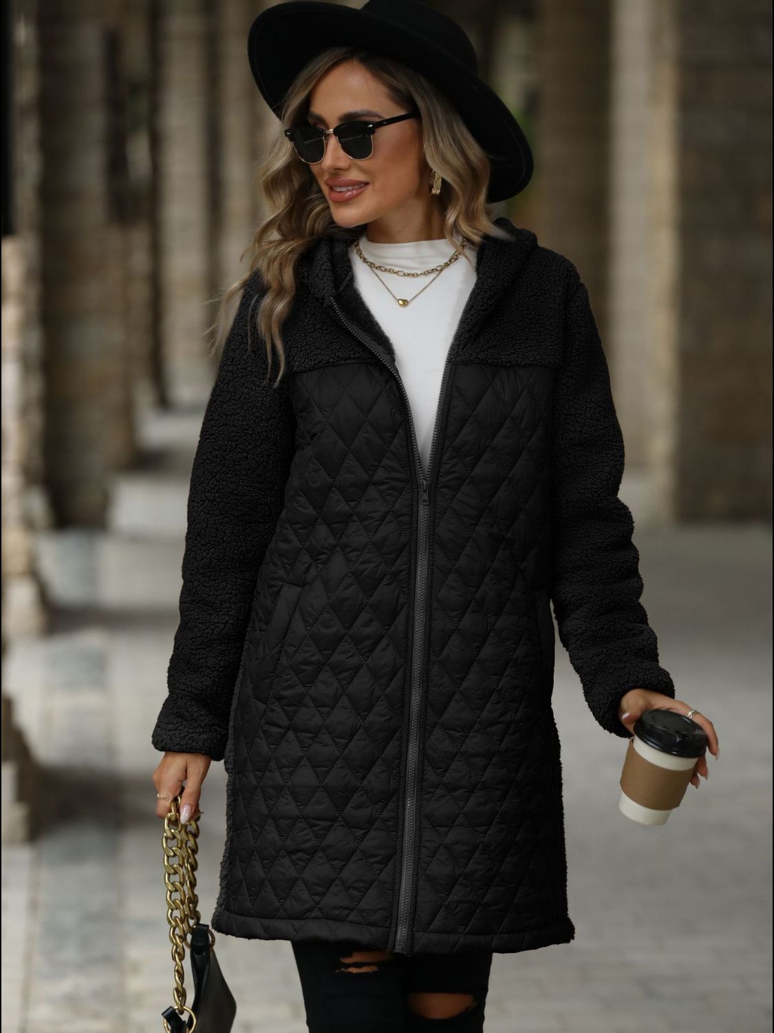 Texture Zip Up Long Sleeve Hooded Coat-Angel Casuals