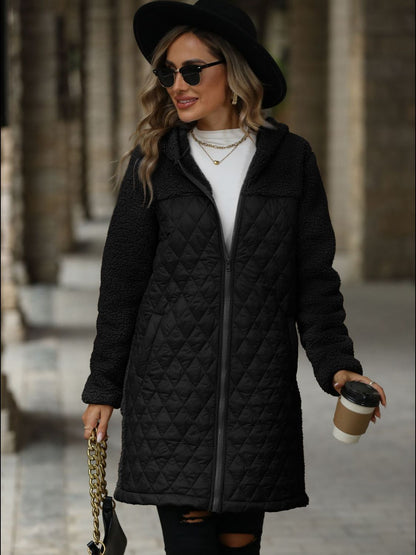 Texture Zip Up Long Sleeve Hooded Coat-Angel Casuals