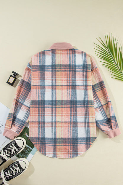 Plaid Button Up Long Sleeve Shacket-Angel Casuals