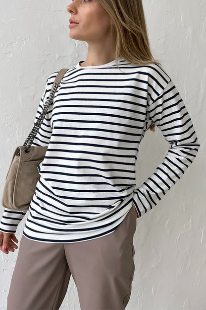 Round Neck Striped Dropped Shoulder T-Shirt-Angel Casuals