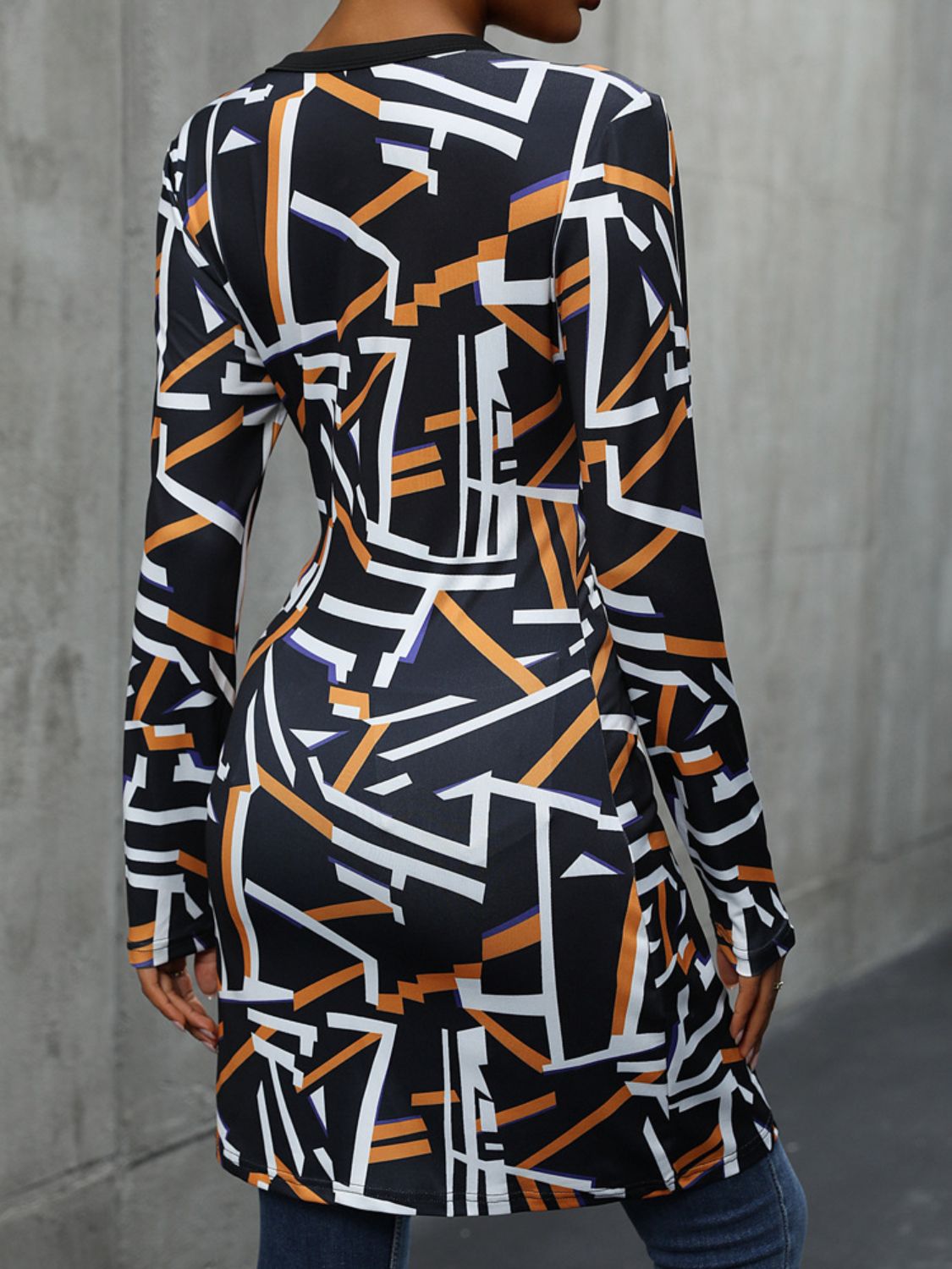 Perfee Geometric Surplice Long Sleeve T-Shirt-Angel Casuals