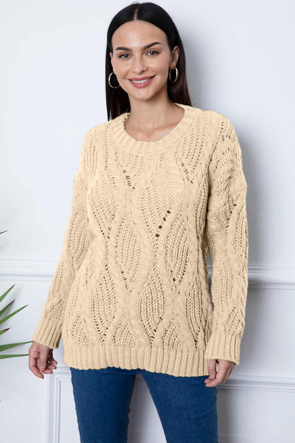 Round Neck Dropped Shoulder Sweater-Angel Casuals