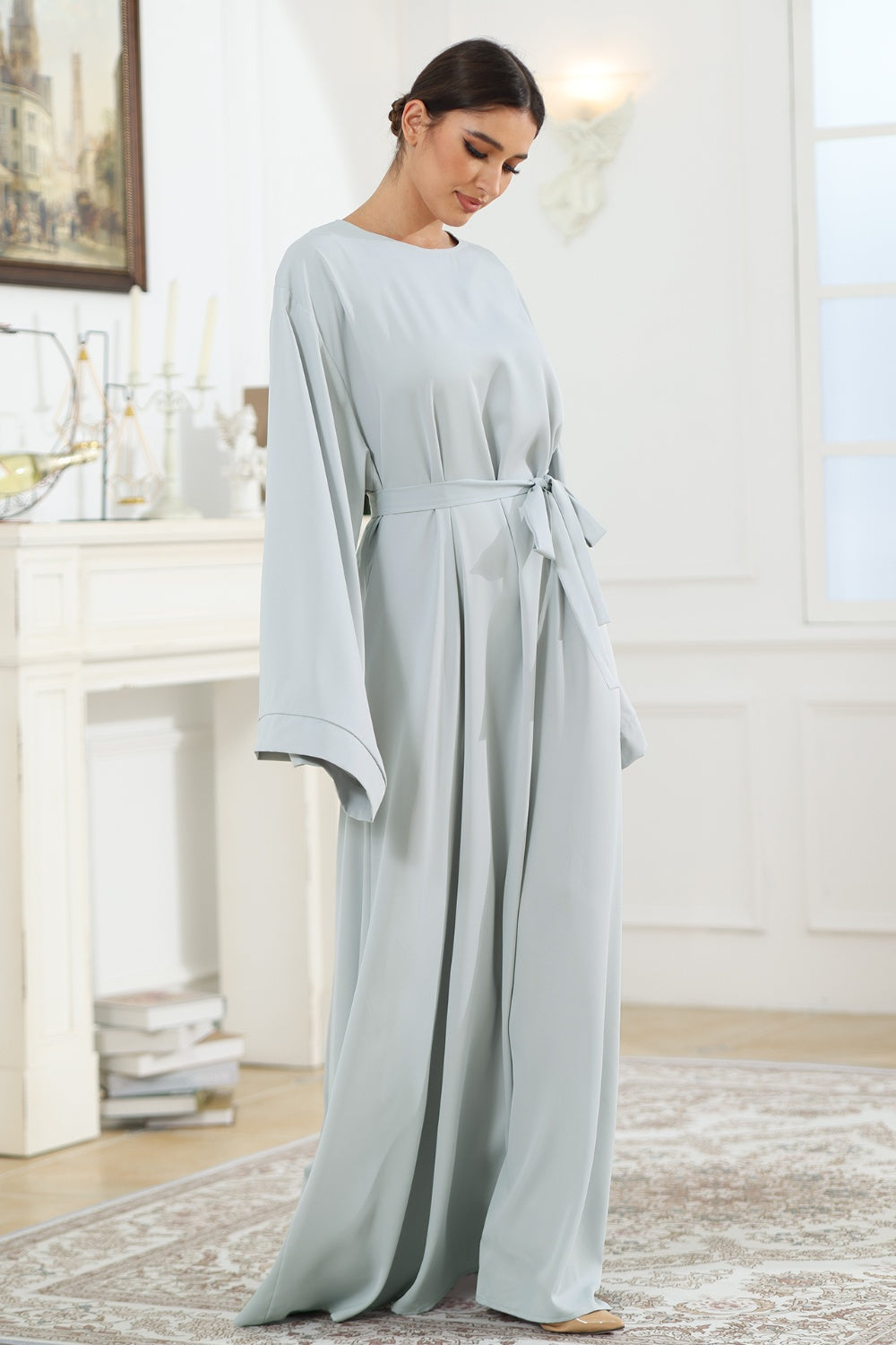 Round Neck Kimono Sleeve Tie Waist Dress-Angel Casuals