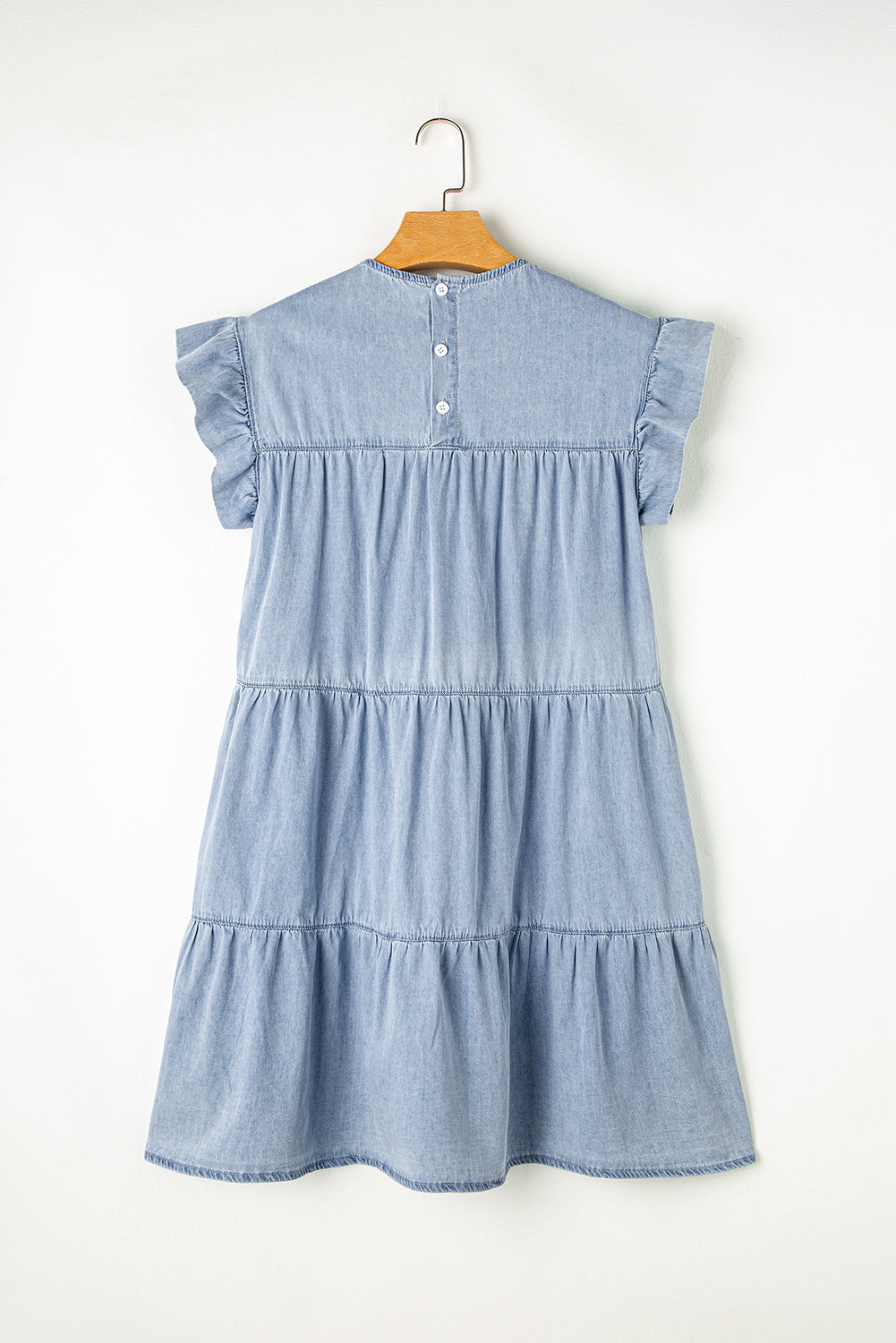 Ruffled Round Neck Cap Sleeve Denim Dress-Angel Casuals