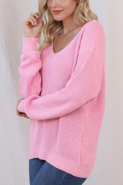 V-Neck Drop Shoulder Sweater-Angel Casuals