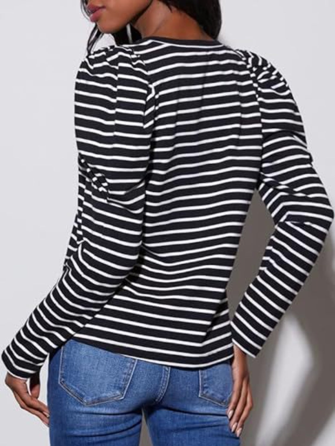 Striped Round Neck Long Sleeve T-Shirt-Angel Casuals