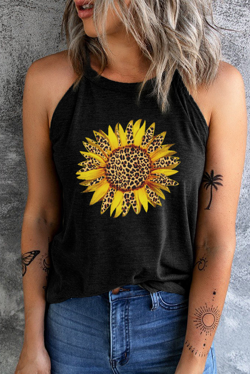 Sunflower Graphic Round Neck Tank-Angel Casuals