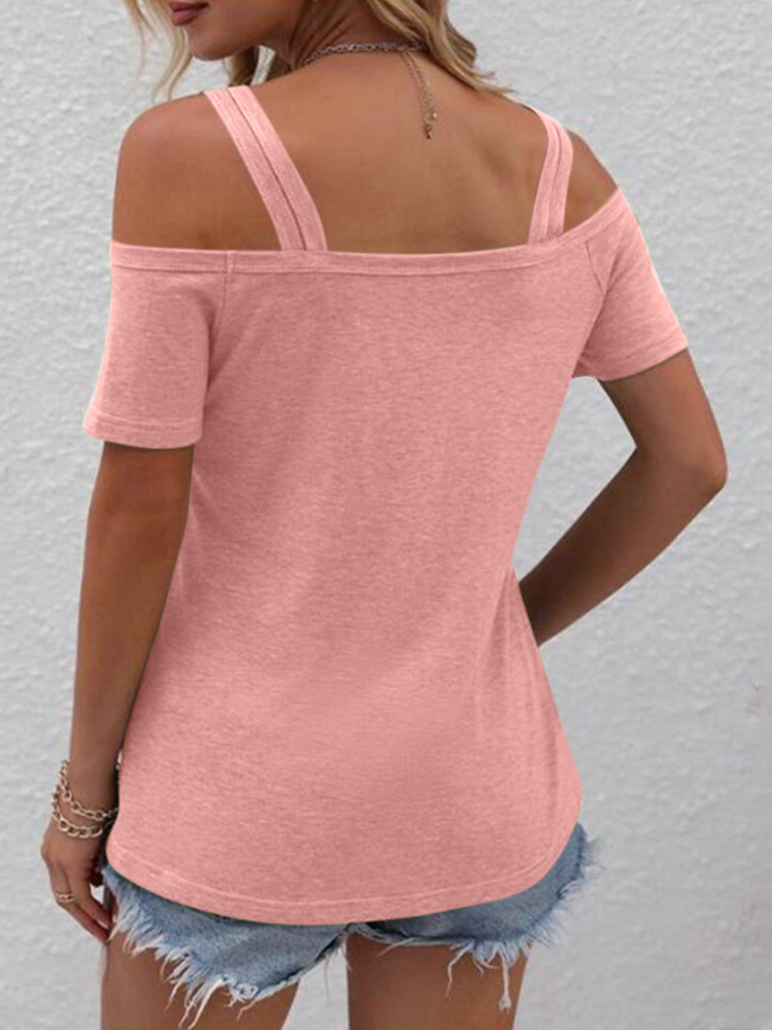 Double Spaghetti Straps Short Sleeve T-Shirt-Angel Casuals