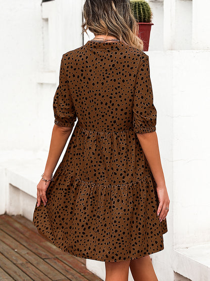 Printed Notched Half Sleeve Dress-Angel Casuals