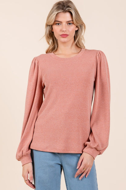 Mittoshop Round Neck Long Sleeve Rib Knit Top-Angel Casuals