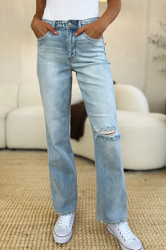 Judy Blue Full Size High Waist Distressed Straight Jeans-Angel Casuals