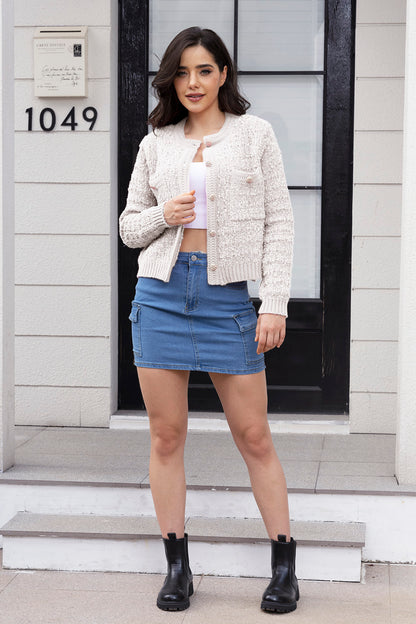 Button Up Round Neck Cardigan-Angel Casuals