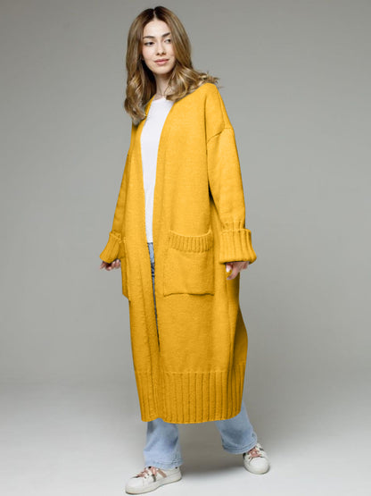 Pocketed Open Front Dropped Shoulder Cardigan-Angel Casuals
