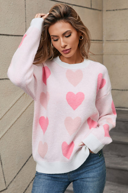 Angel Wings Heart Round Neck Long Sleeve Sweater-Angel Casuals