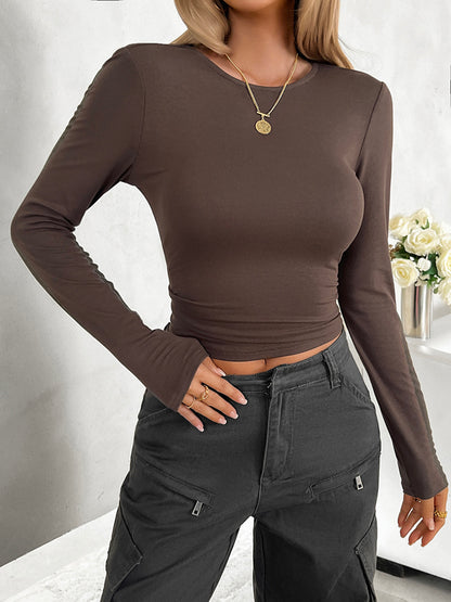 Round Neck Long Sleeve T-Shirt-Angel Casuals