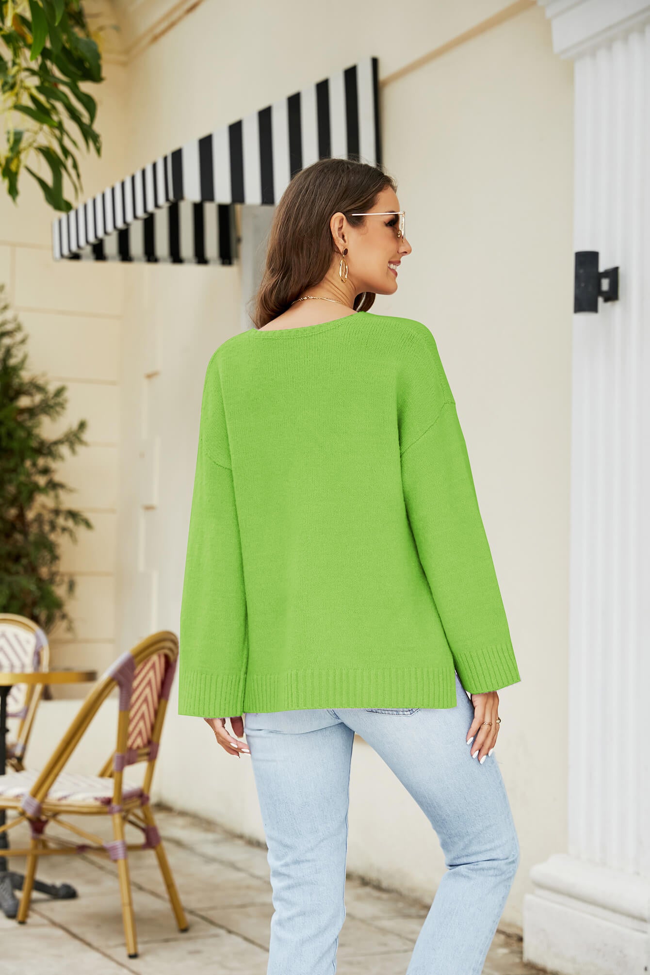 Drop Shoulder V-Neck Knit Pullover-Angel Casuals