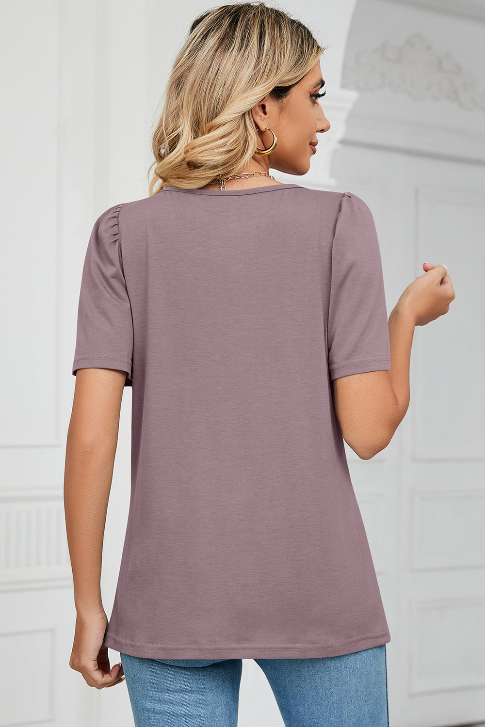 Square Neck Short Sleeve T-Shirt-Angel Casuals