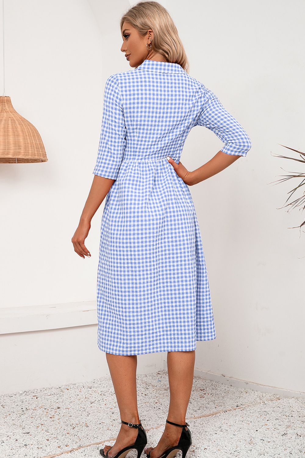 Plaid Collared Neck Midi Dress-Angel Casuals