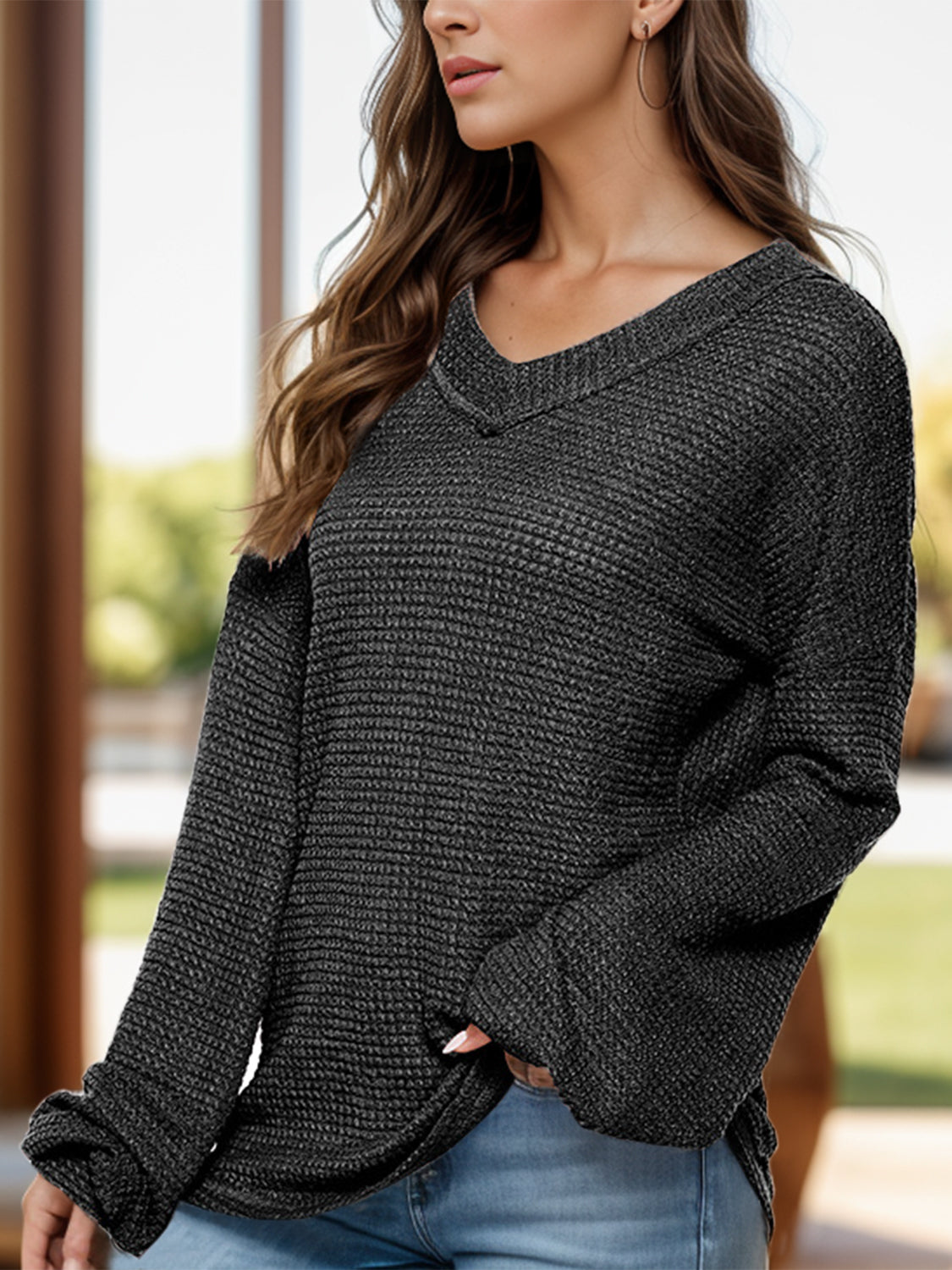 Dropped Shoulder Long Sleeve Knit Top-Angel Casuals