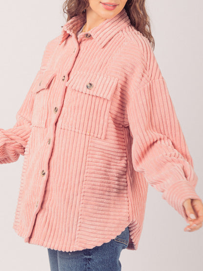 Button Up Long Sleeve Corduroy Jacket-Angel Casuals