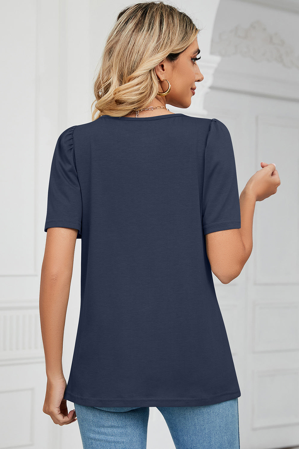 Square Neck Short Sleeve T-Shirt-Angel Casuals