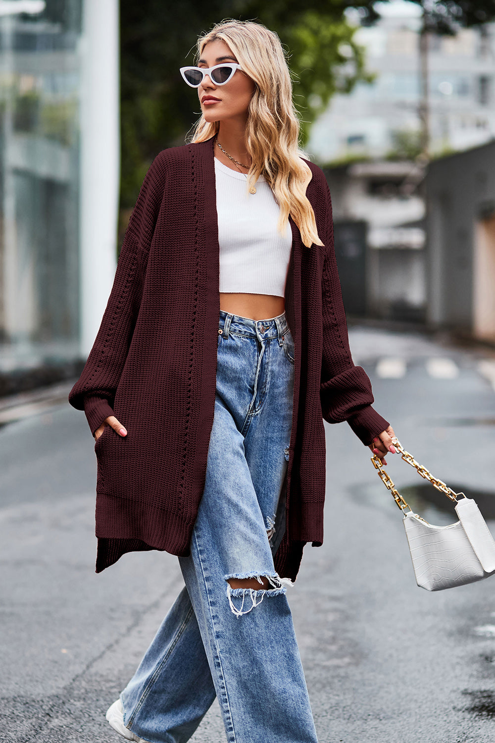 Open Front Dropped Shoulder Longline Cardigan-Angel Casuals