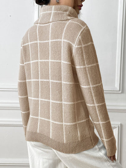 Heart Plaid Turtleneck Long Sleeve Sweater-Angel Casuals