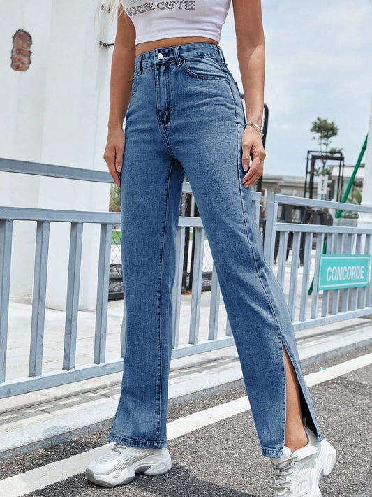 Slit High Waist Jeans with Pockets-Angel Casuals