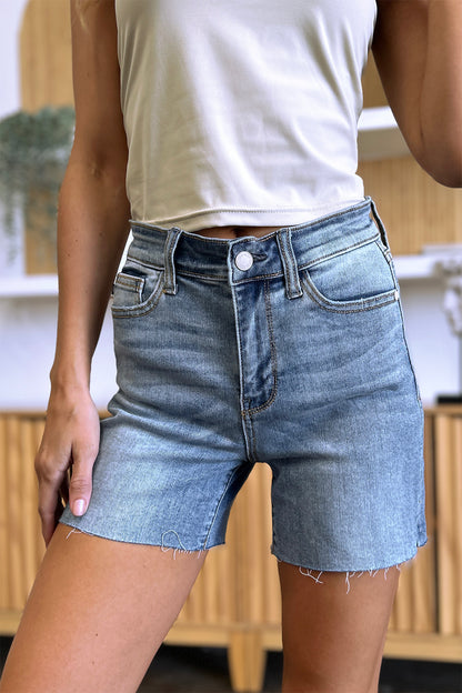 Judy Blue Full Size High Waist Raw Hem Denim Shorts-Angel Casuals