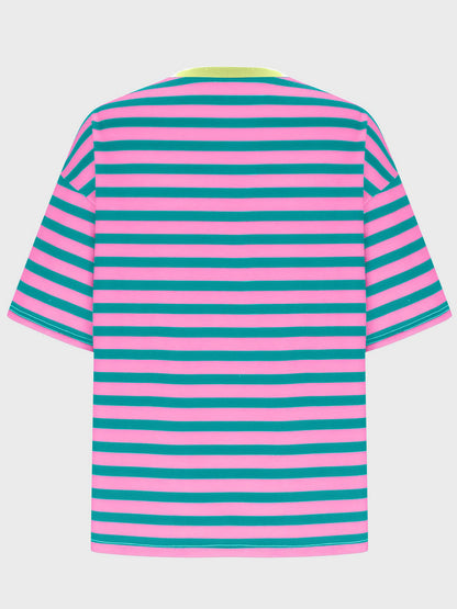 Striped Round Neck Half Sleeve T-Shirt-Angel Casuals