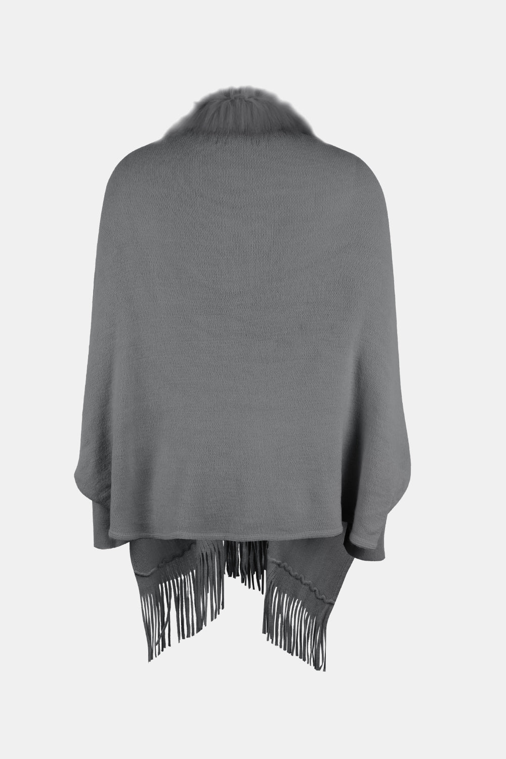 Fringe Open Front Long Sleeve Poncho-Angel Casuals
