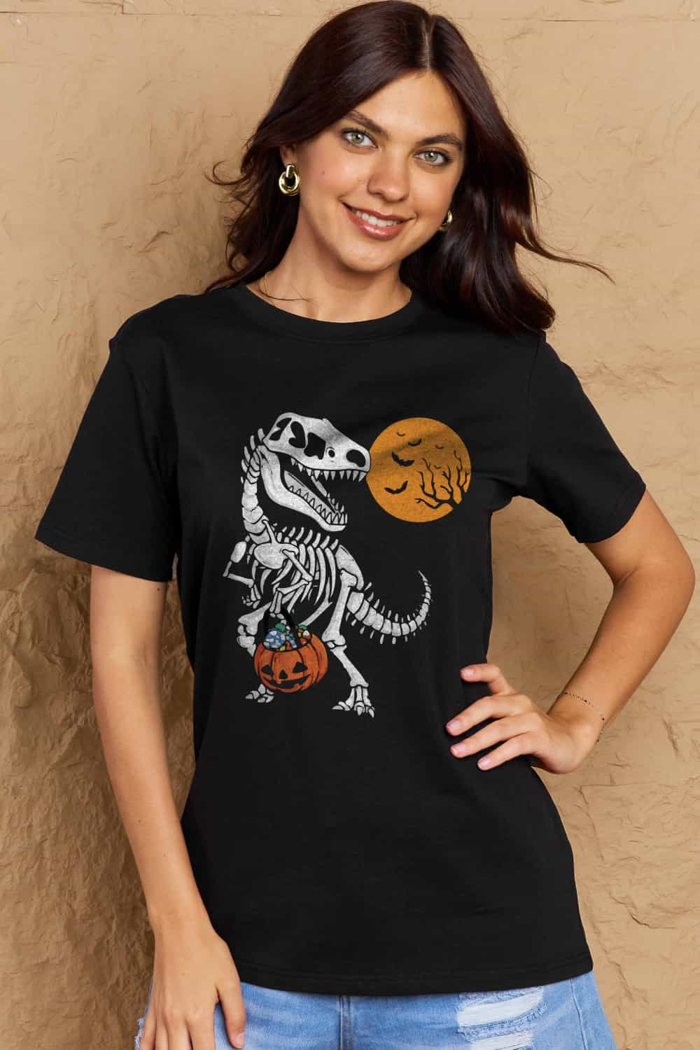 Simply Love Full Size Dinosaur Skeleton Graphic Cotton T-Shirt-Angel Casuals